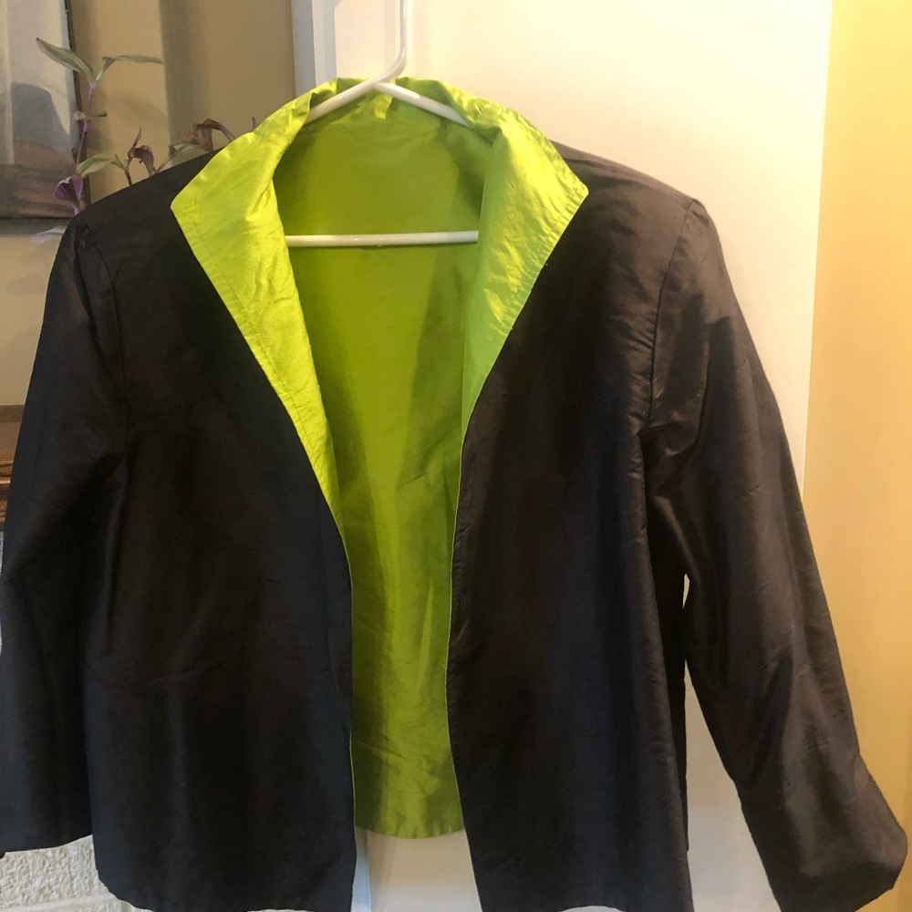 Silk Green and Black Reversible Jacket Size Medium